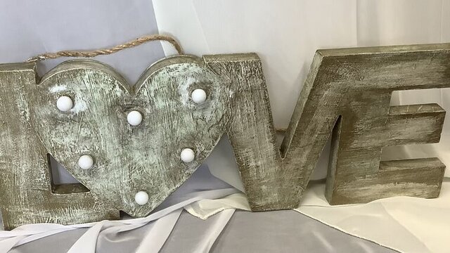 Love Lighted Gold and White Decoupage 18 Inch